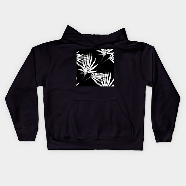 Tropical Palm Fronds Leaf Print Black and White Kids Hoodie by TammyWinandArt